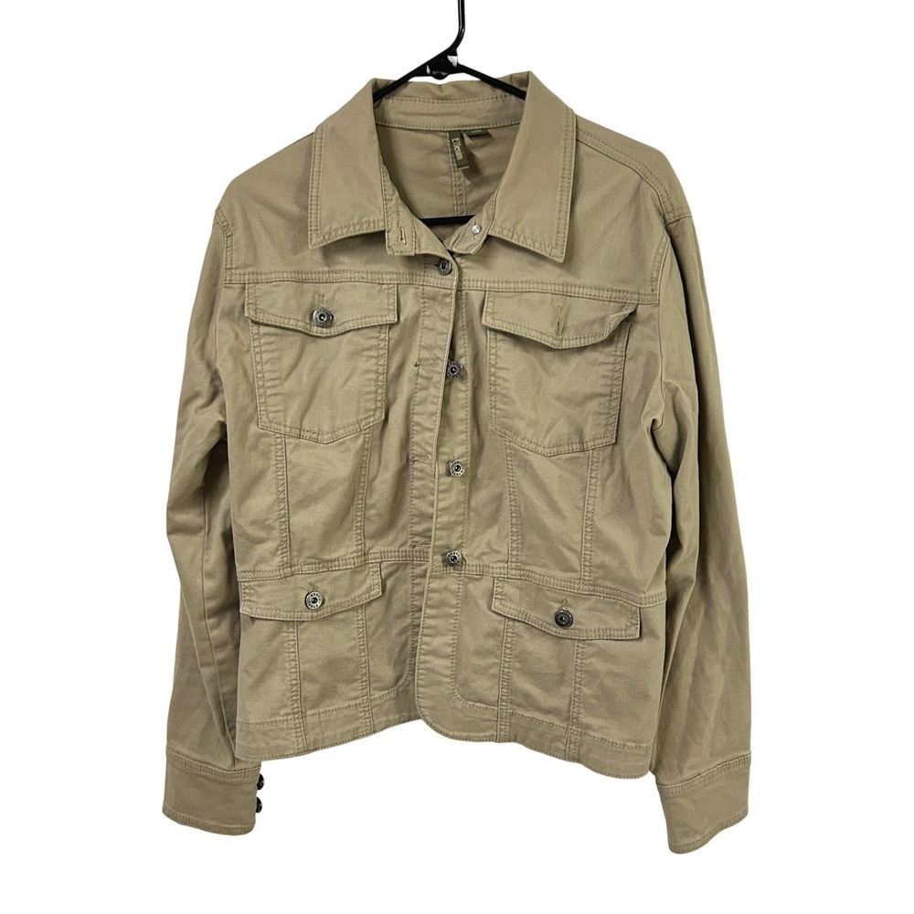 Khaki Utility Field Jacket Women's L Stretch Cotton Lightweight‎ Safari Ethyl